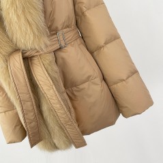 Dunjacka beige med stor äkta beige krage - 24/25